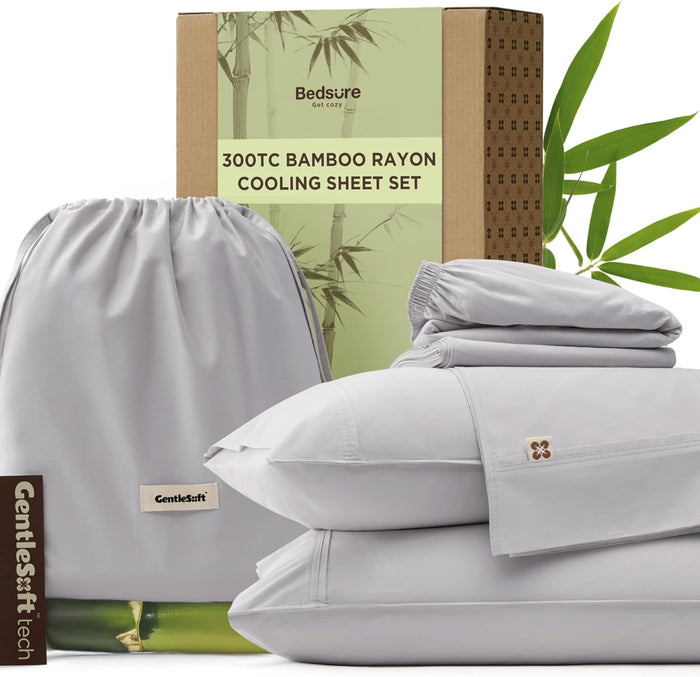 Bedsure King Size Sheets Set, Bamboo Viscose Sheets, Rayon Cotton Blend, GentleSoft, Breathable, Deep Pocket Up to 18 Inches, Hotel Luxury Bedding for Hot Sleepers, White