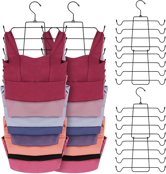 ZEDODIER 2 Pack Tank Top Hanger Space Saving, Bra Hangers for Closet Organizer, Hanging Bra Organizer Tank Tops Holder with 16 Hooks, Metal Closet Organizers and Storage Small Space Solutions, Silver