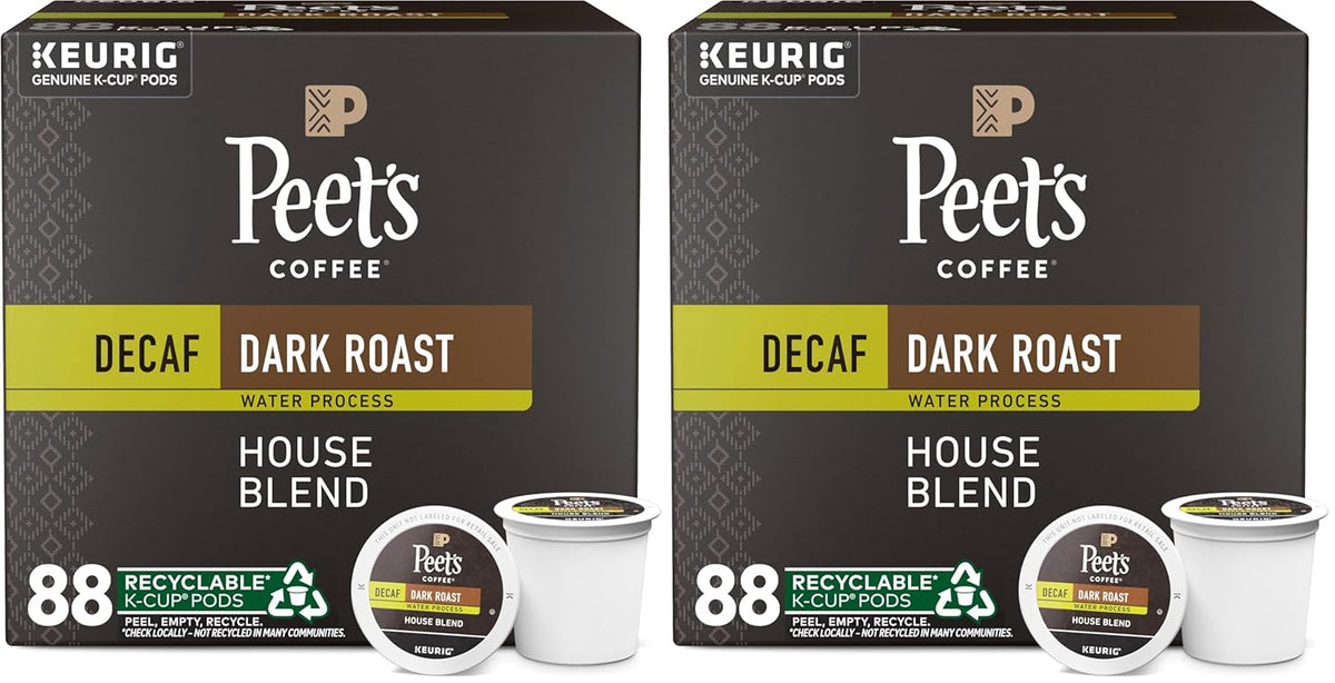 Peet's Coffee, Dark Roast Decaf Keurig K-Cup Pods - Decaf House Blend 60 Count (6 Boxes of 10 K-Cup Pods)