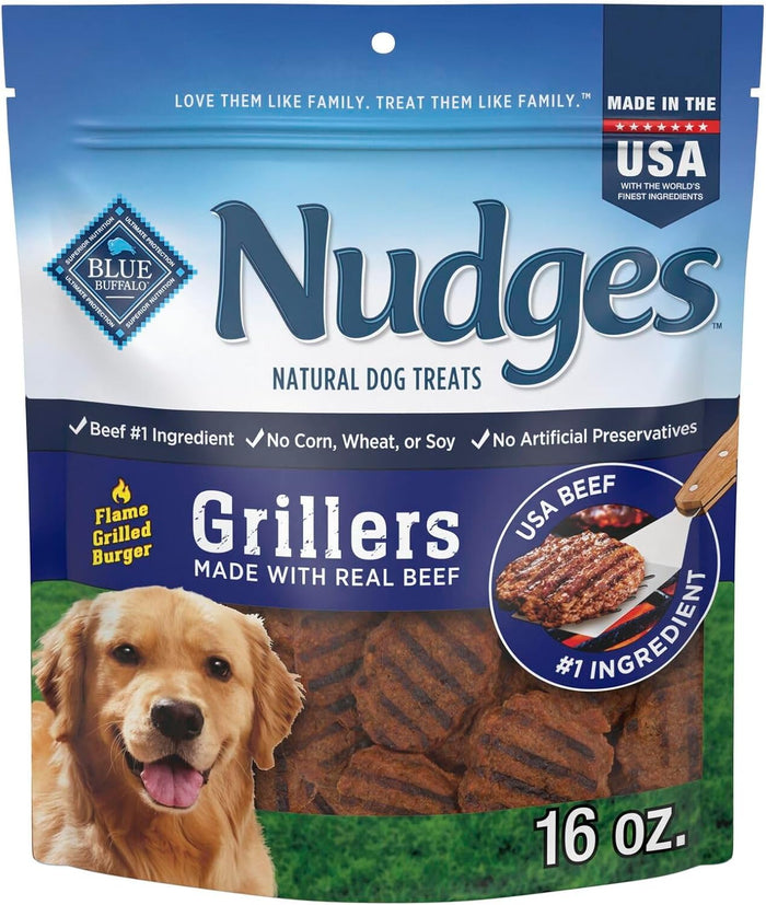 Blue Buffalo Nudges Grillers Natural Dog Treats, Made in the USA with Real Steak, 16-oz Bag