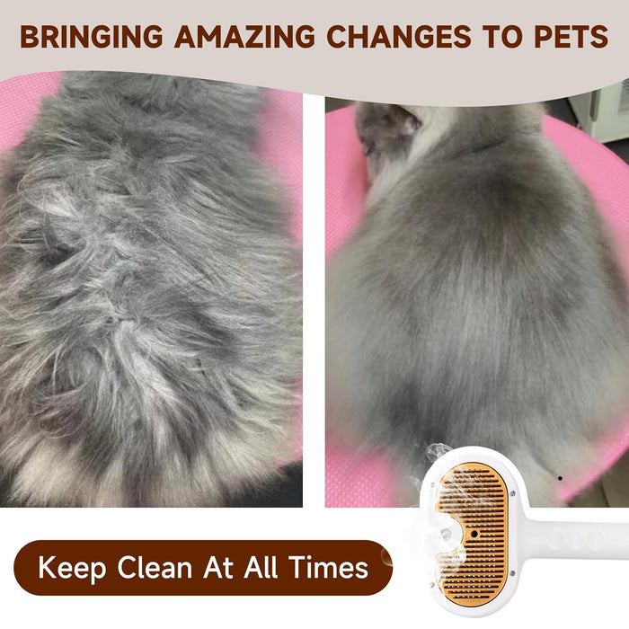 Pet Steam Brush for Dog & Cat – shower bath brush – Steam for Shedding & Grooming Water Brush for Long & Short Haired Pets Spritz Defur Comb 3-in-1 Spray Hair Removal Comb Includes 2*Waterless Shampoo