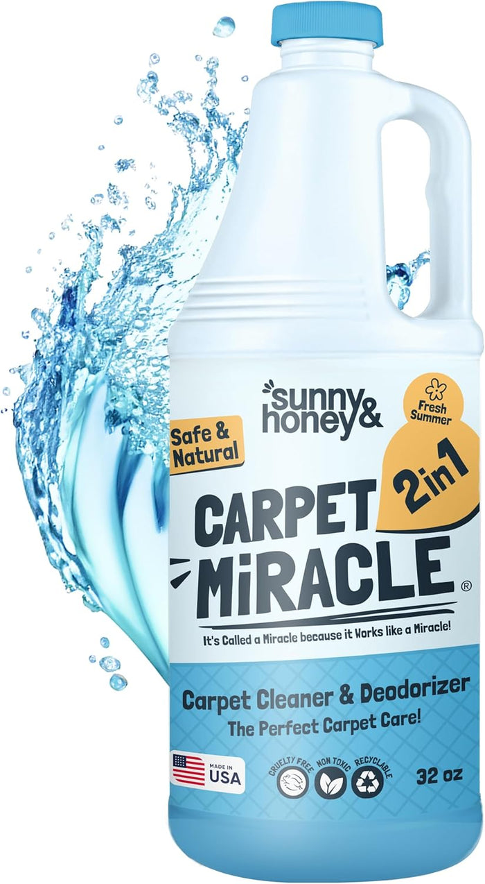 Sunny & Honey Carpet Cleaner Solution - 128 Fl Oz, Spring Mint Scent - Carpet Shampoo & Pet Stain Remover for Upholstery & Rugs, Works With Steam Cleaners