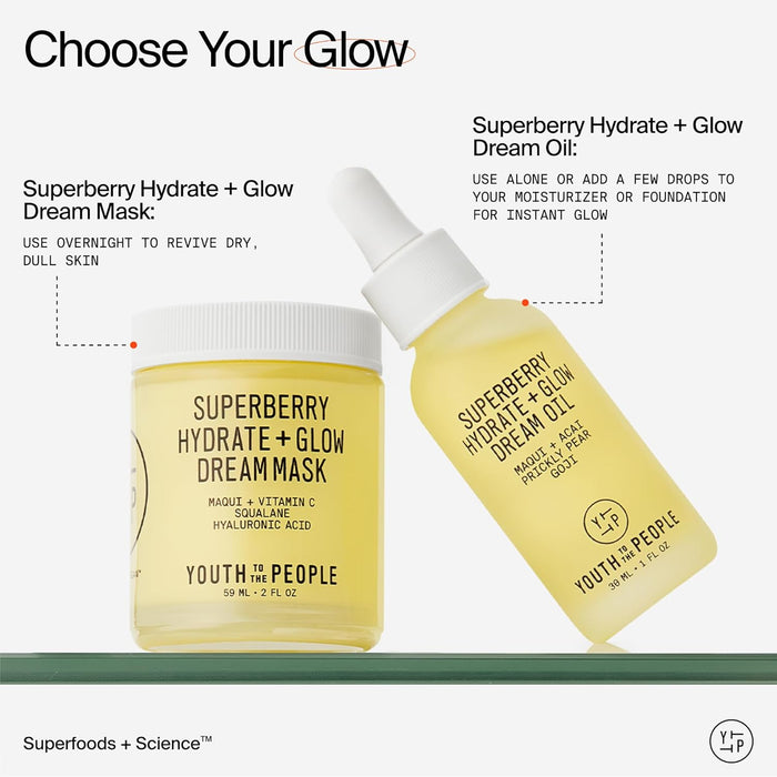Youth To The People Superberry Dream Mask - Hyaluronic Acid + Vitamin C Face Moisturizer + Overnight Facial Mask, Hydrates + Plumps + Brightens Skin, Evens Skin Tone, For Dry + Dull Skin, Non-Greasy