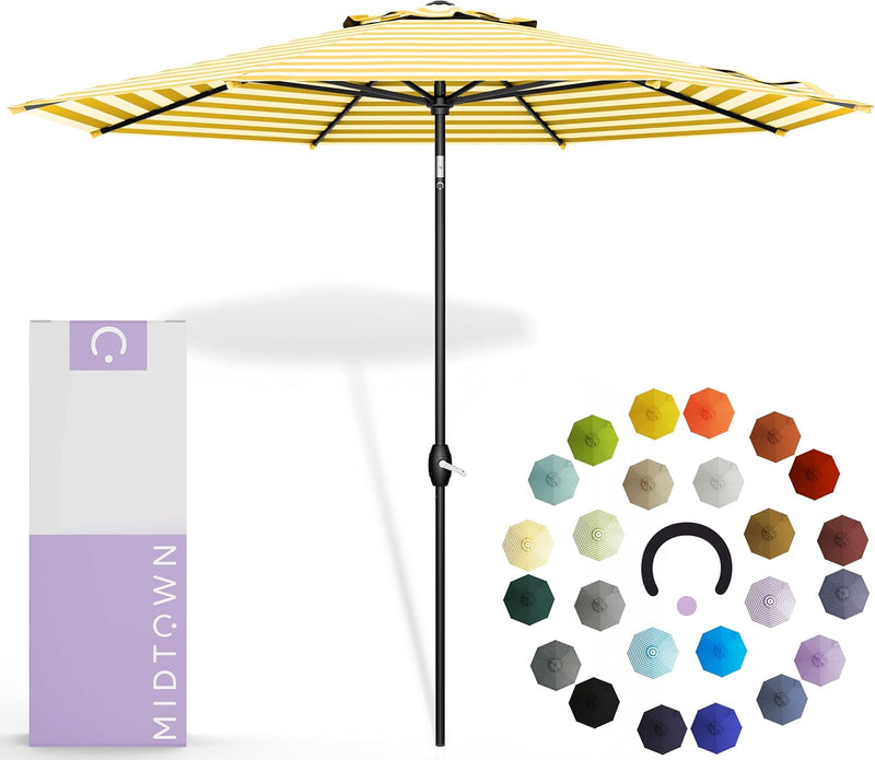 Midtown Umbrellas 10-Year-No-Fade - 9 Ft - UV Proof Ivory White Polyester Fabric - Umbrella Outdoor Patio, Auto-Tilt Aluminum Frame Patio Umbrella for Garden, Pool & Deck - Black Pole