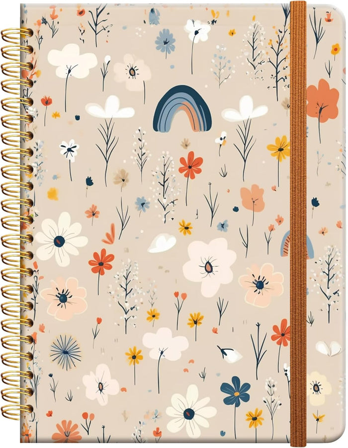 Ruled Spiral Writing Notebook,A5 Hardcover Lined College Journal for Women Lady Girl,Strong Twin-Wire Binding with Premium Paper,8.4" X 6",Perfect for School,Office,Home Gifts(watercolor roes floral)