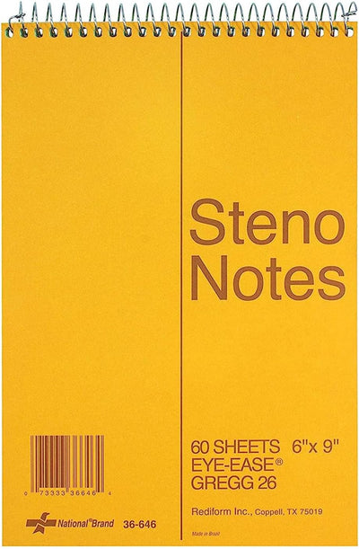 National Steno Notebook, Gregg-Ruled, Green Eye-Ease Paper, Brown Cover, 6" x 9", 60 Sheets (36646)