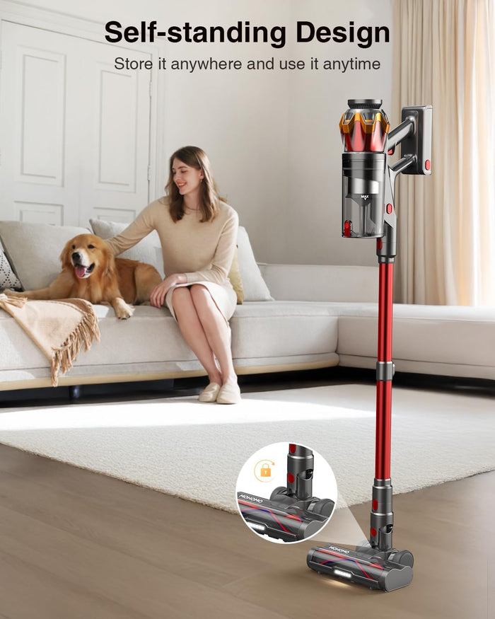 Cordless Vacuum Cleaner, 48000Pa/580W/65Mins Vacuum Cleaners for Home, Self-Standing Stick Vacuum with Anti-Tangle Brush & OLED Touch Screen, Vacuum Cleaner for Hardwood Floors and Carpet,Pet Hair,Car