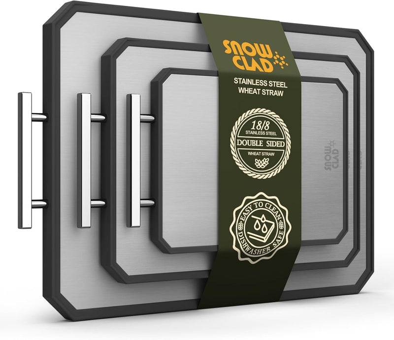 SNOWCLAD Stainless Steel Cutting Board,Double Sided Steel Cutting Boards for kitchen,Stainless Steel/Wheat straw pp Large Board for meat,non toxic Chopping,16 * 11 Inch,Dishwasher Safe