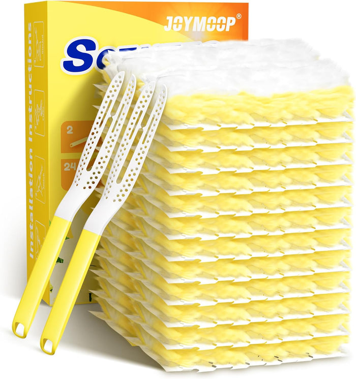 JOYMOOP Disposable Duster for Cleaning, with 1 Yellow Handles & 12 Ct Yellow Heavy Duty Refills for Swiffer Feather Duster, Household Cleaning Tool for Electronics, Dusting Furniture, Blinds