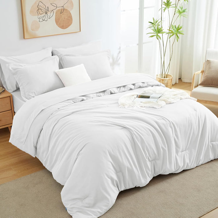 Dark Grey Queen Comforter Set, 7 Pieces Bed in a Bag Queen Lightweight Bedding Set, All Season Soft 7PC Bed Set with Comforter, Flat Sheet, Fitted Sheet, Pillowcases & Pillow Shams