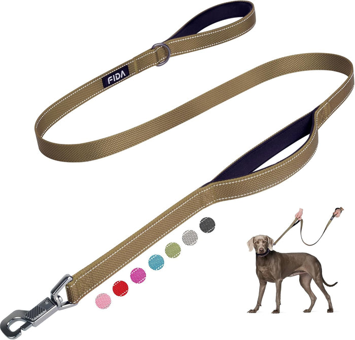 Fida 4 FT Heavy Duty Dog Leash with 2 Comfortable Padded Handles, Traffic Handle & Advanced Easy Snap Hook, Reflective Walking Lead for Large, Medium & Small Breed Dogs, Blue
