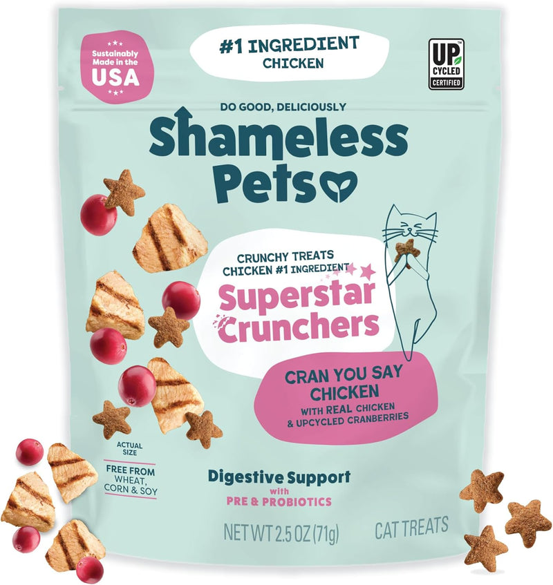 Shameless Pets Crunchy Cat Treats - Catnip Treats for Cats with Digestive Support, Kitten Treats with Real Chicken, Natural & Healthy Flavored Feline Snacks - Catnip N Chill, 1-Pk (12 Oz)