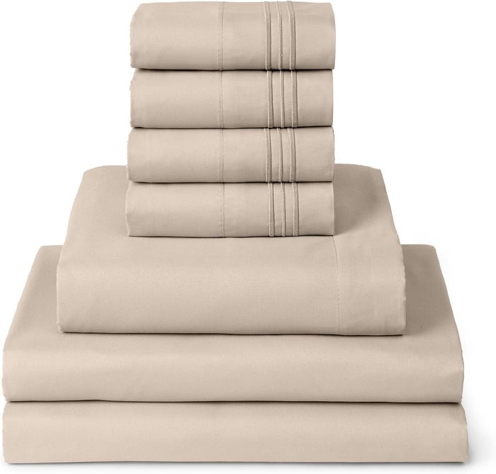 Mellanni Queen Sheet Set - 6-Piece Iconic Collection Bedding, (Including 4 Pillowcases), 16-Inch Deep Pocket, Easy Care, Extra Soft, Cooling Sheets, Brushed Microfiber - Brown