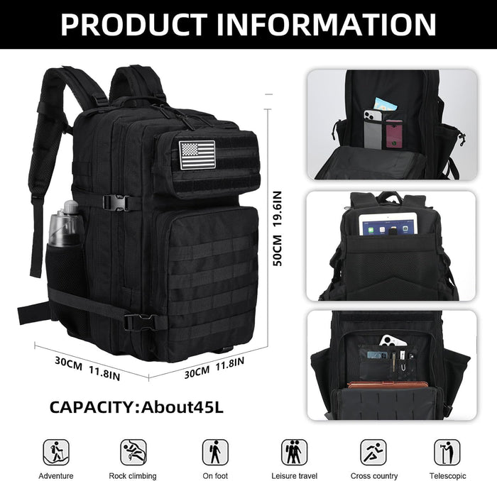 BAIXINGBAGS 45L Tactical Backpack Waterproof Military Backpack for Men Tactical Operations Tactical Assault Backpack (Pro-black_45L)