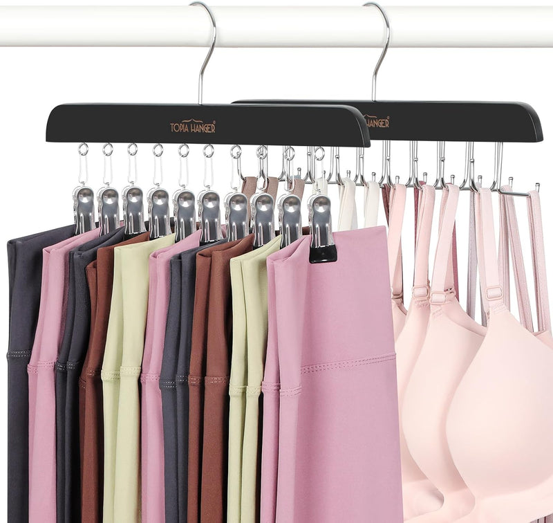 TOPIA HANGER 2 Pack Bra Hanger with 2 Pack Leggings Organizer, 2-in-1 Space Saving Hanger Neatly Store Max 40 Bras and 20 Leggings, Pants Jeans Shorts Skirt Tank Top Hangers for Closet Black CT77B