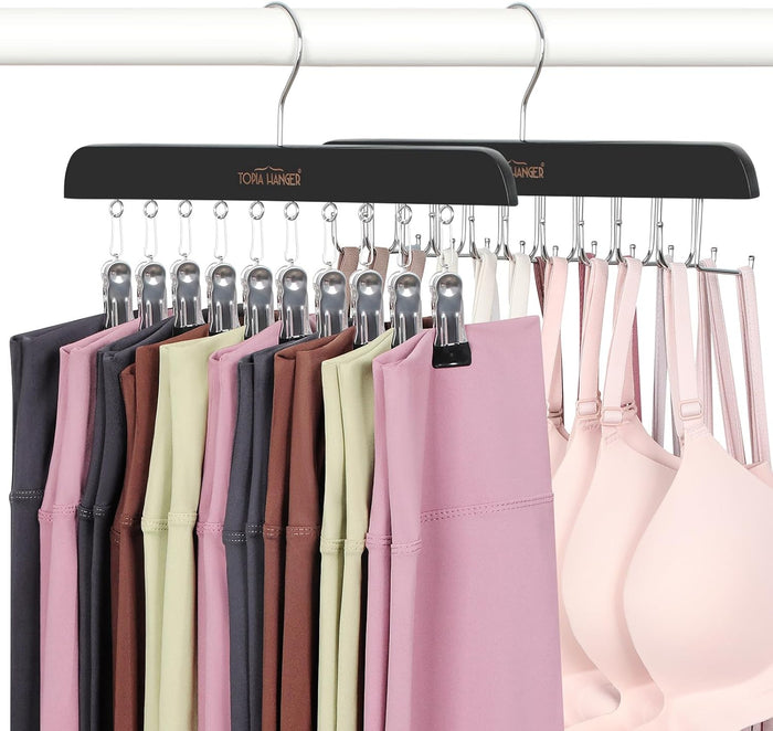 TOPIA HANGER 2 Pack Bra Hanger with 2 Pack Leggings Organizer, 2-in-1 Space Saving Hanger Neatly Store Max 40 Bras and 20 Leggings, Pants Jeans Shorts Skirt Tank Top Hangers for Closet Black CT77B