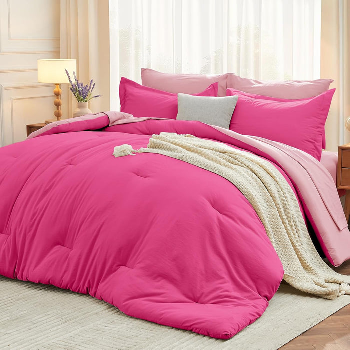 MUXHOMO 7 Pieces Queen Comforter Set, Soft Bed in a Bag Queen Size, All Season Bedding Set with Comforter, Flat Sheet, Fitted Sheet, Pillowcases & Shams, Ivory