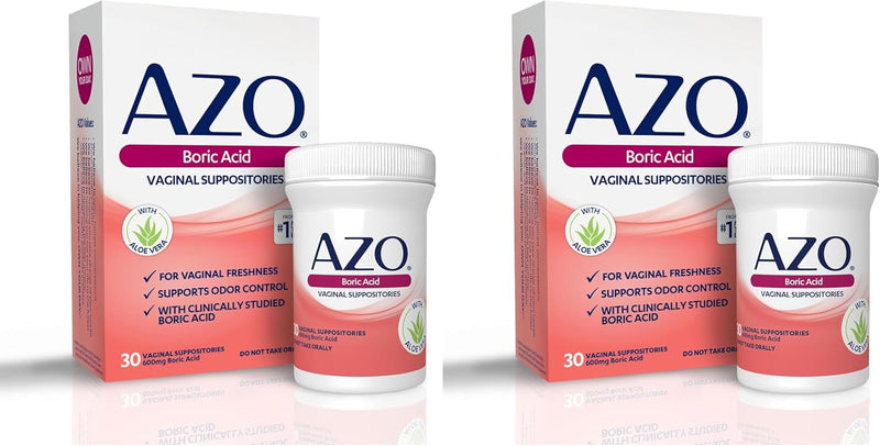 AZO® Boric Acid Vaginal Suppositories, Helps Support Odor Control and Intimate Health with Clinically Studied Boric Acid, Non-GMO, 30 Count