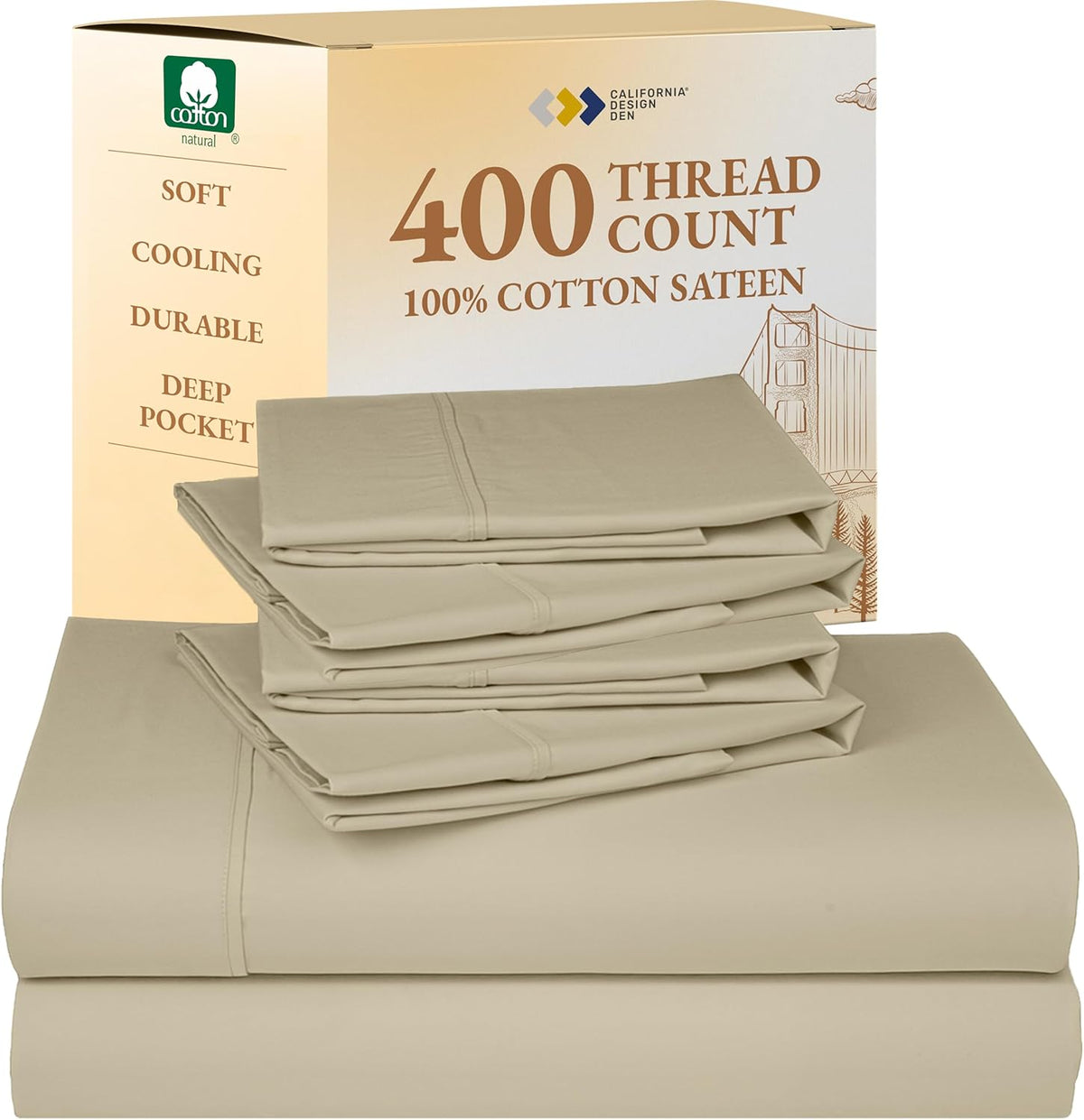 California Design Den Floral Printed Queen Sheet Set - Luxury 400 Thread Count Sateen, Natural 100% Cotton Sheets, Deep Pockets, Cooling and Durable Bedding Set - Blooming Meadows