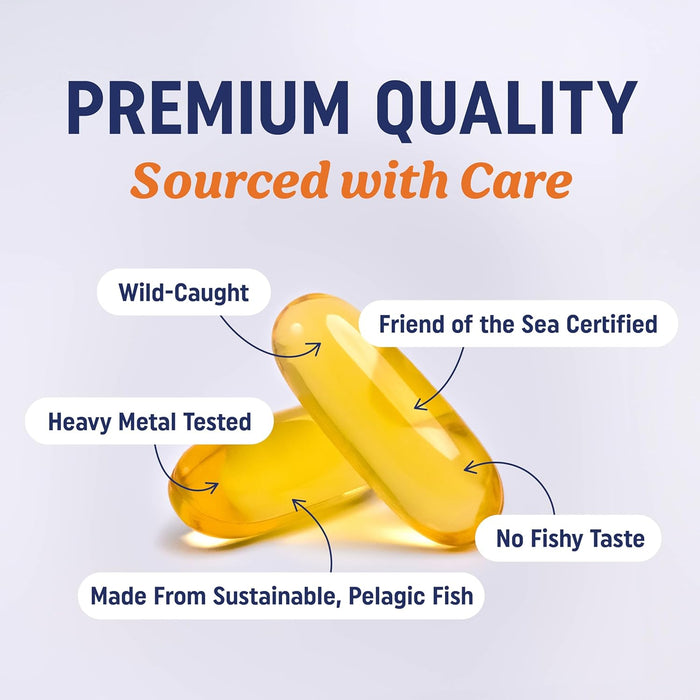 Triple Strength Omega 3 Fish Oil | 3600 mg EPA & DHA | Over 2100mg of Omega 3 Fatty Acids | 1300mg EPA + 860mg DHA | Best Essential Fatty Acids | Premium Burpless Softgel Supplements (120 Ct)