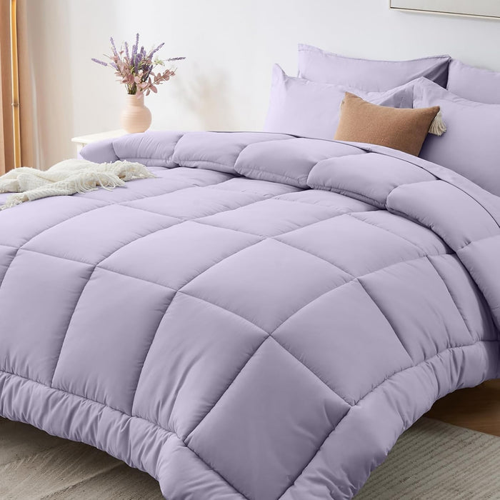 Sasttie Queen Comforter Set, 7 Pieces Bed in a Bag Queen, Complete Bedding Set Includes Comforter, Flat Sheet, Fitted Sheet, Pillowcases and Pillow Shams, Ivory