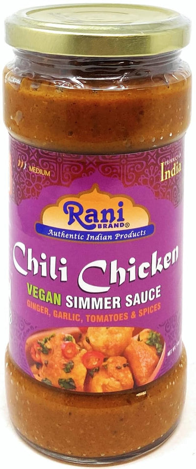 Rani Chili Chicken Curry Vegan Simmer Sauce (Ginger, Garlic, Tomatoes & Spices) 14oz (400g) Glass Jar ~ Easy to Use | Vegan | No Colors | All Natural | NON-GMO | Gluten Free | Indian Origin