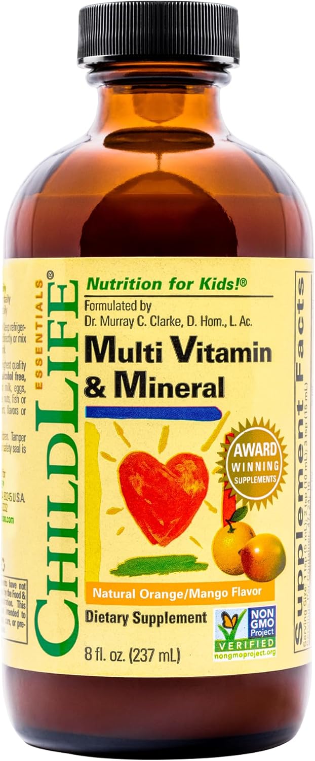 CHILDLIFE ESSENTIALS Kids Multivitamin & Mineral - Kids Vitamins, Liquid Multivitamin for Kids, Toddler Multivitamins, Liquid Vitamins, Baby Multivitamin - Natural Orange & Mango, 8 Fl Oz (Pack of 2)
