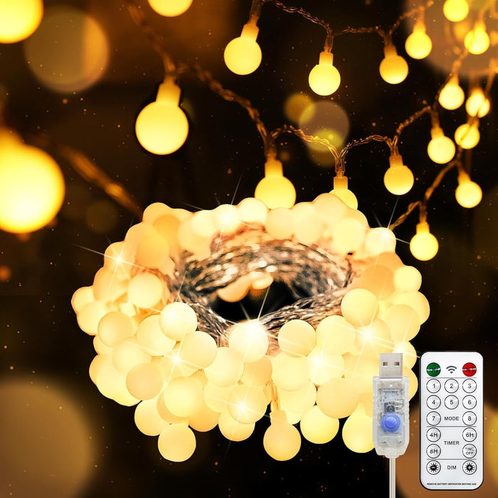 suddus String Lights for Bedroom, 33ft 100 Led Connectable Globe String Lights Indoor, Hanging Fairy Lights Plug in with Remote for Kids Room Dorm Classroom Outdoor Christmas Tree Decor, Warm White