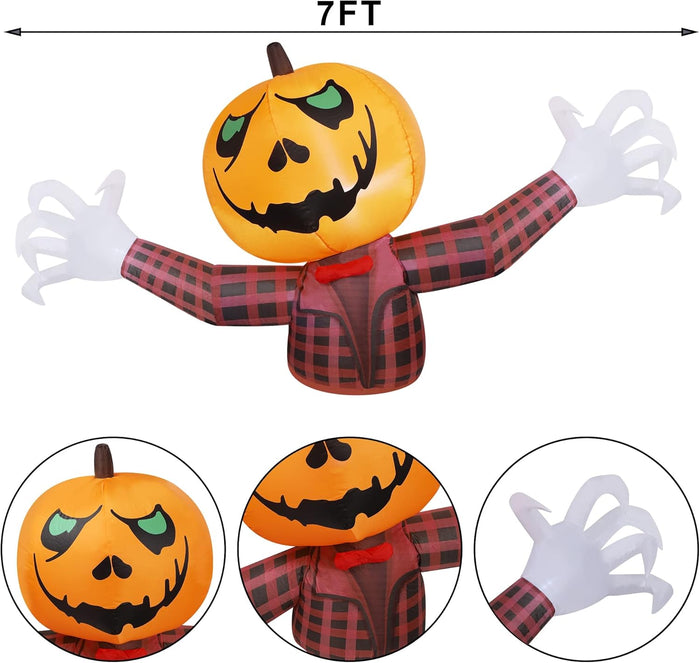 Youngfan 7FT Long Halloween Inflatable Outdoor Decorations, Giant Pumpkin Ghost Blow Up for Yard, Porch, Lawn & Garden, Spooky LED Lighted Halloween Inflatables Decor