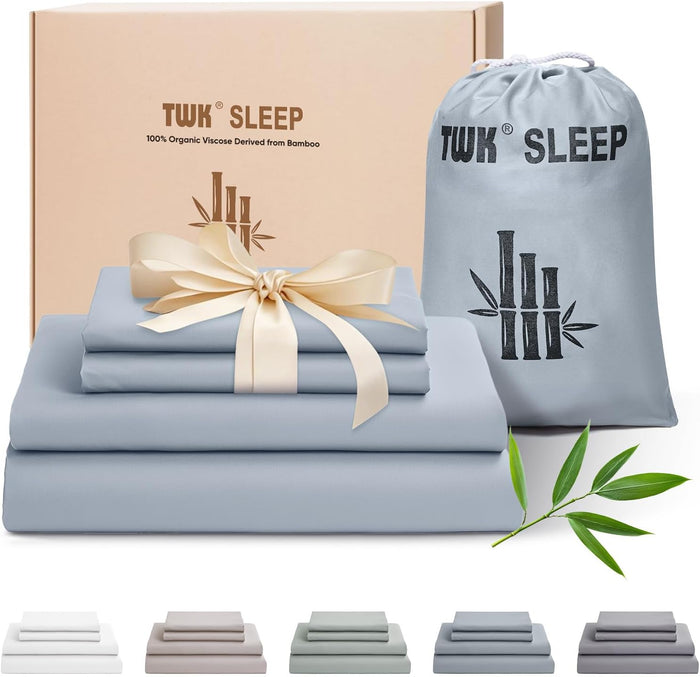 TWK Luxury Sheet Set, Genuine 100% Viscose Derived from Bamboo, Cooling & Breathable, Silky Soft, Bedding Sheets & Pillowcases (White, King(78 * 80 * 15))