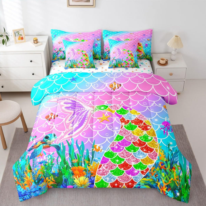 Feelyou Pink Bow Bed Set for Kids Boys Girls Full Size Cute Dreamy Princess Style 7 Pieces Beeding Set Ultra Soft Bow Pattern Bed in a Bag with Comforter, Sheets, Pillowcases Bowknot Room Decor