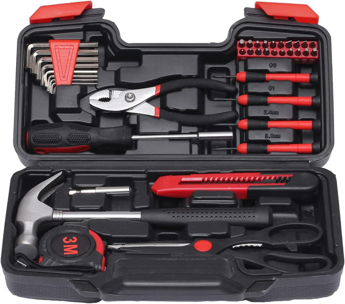 39 Piece All Purpose Basic Household Pink Tool Kit for Women - Small Tool Set with Toolbox Great for Home, Garage, Office and College Dormitory Use