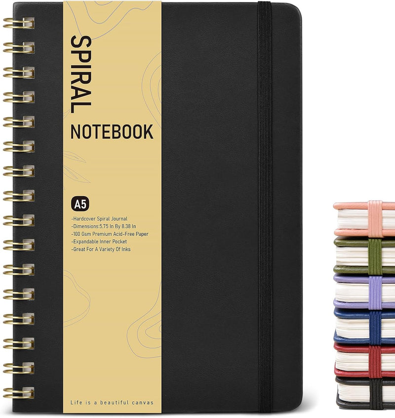 Lined Spiral Journal Notebook, A5 Hardcover Spiral Journals for Women Men, 150 Numbered Pages Spiral Bound Notebook, 100 GSM College Ruled Notebooks for Work, Note Taking 5.75" x 8.38", Olive Green