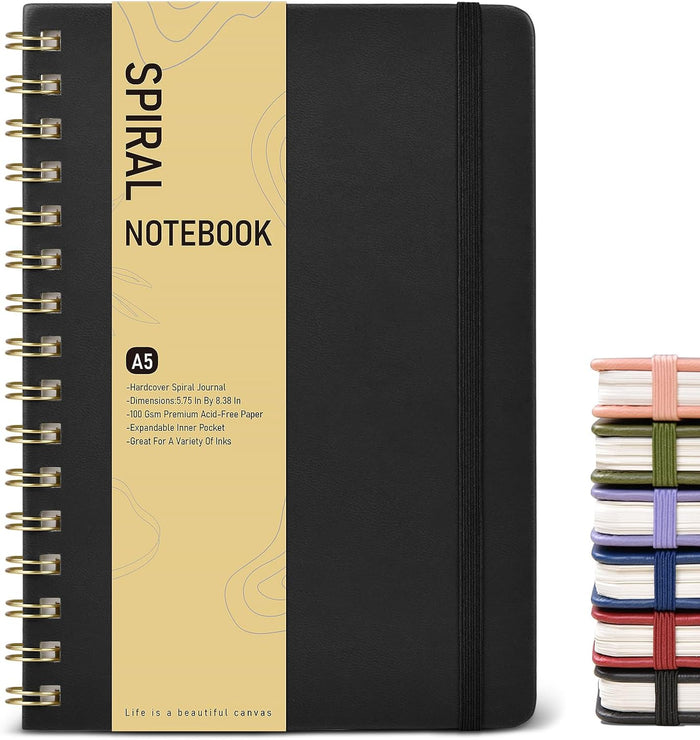 Lined Spiral Journal Notebook, A5 Hardcover Spiral Journals for Women Men, 150 Numbered Pages Spiral Bound Notebook, 100 GSM College Ruled Notebooks for Work, Note Taking 5.75" x 8.38", Olive Green