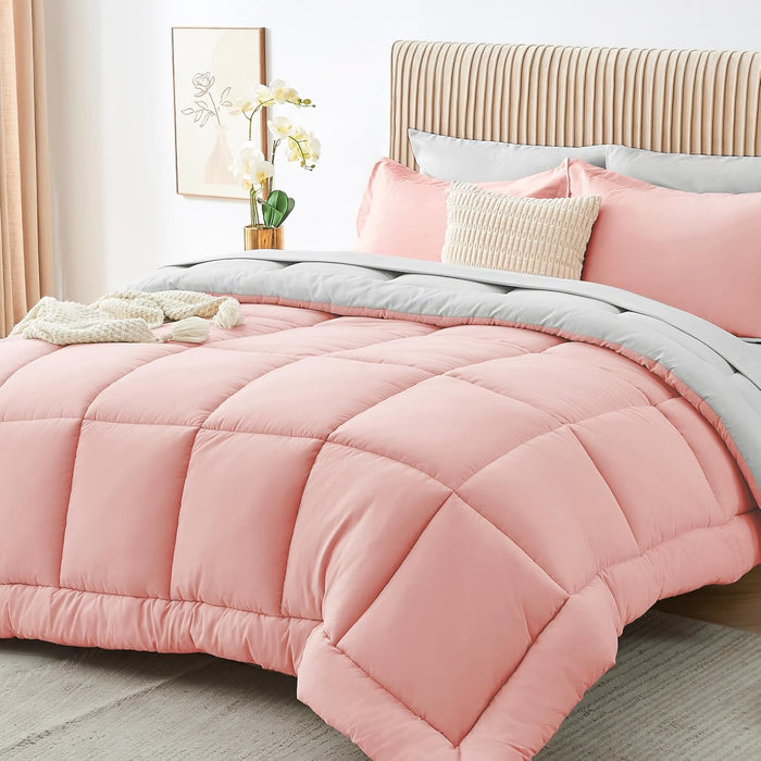 Sasttie Queen Comforter Set, 7 Pieces Bed in a Bag Queen, Complete Bedding Set Includes Grey Comforter, Flat Sheet, Fitted Sheet, Pillowcases and Pillow Shams, Dark Grey