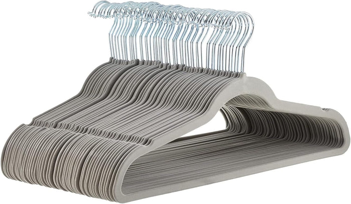 Amazon Basics Slim, Velvet, Non-Slip Suit Clothes Hangers, Pack of 50, Black