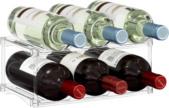 Lifewit Stackable Water Bottle Storage Organizer, Clear Freestanding Wine Bottle Holder for Cabinet, Tumbler Cup Organizer, Plastic Large Compartment Wine Rack for Fridge Cellar, 3Tier Hold 9