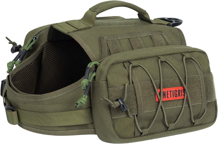 ONETIGRIS Dog Backpack for Medium & Large Dogs, Nylon Backpack for Dogs Tactical Pet Backpack with Side Pockets for Hiking Walking Training Running (Pink, Medium)