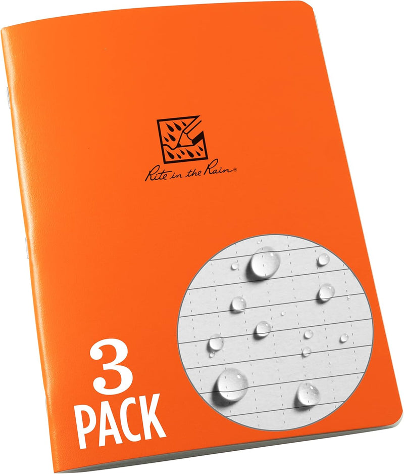 Rite in the Rain Weatherproof Side Spiral Notebook, 6.625" x 8.5", Black, Tan, and Green Covers, Dot Grid Pattern, 3 Pack (No. TAC3DG-LG)