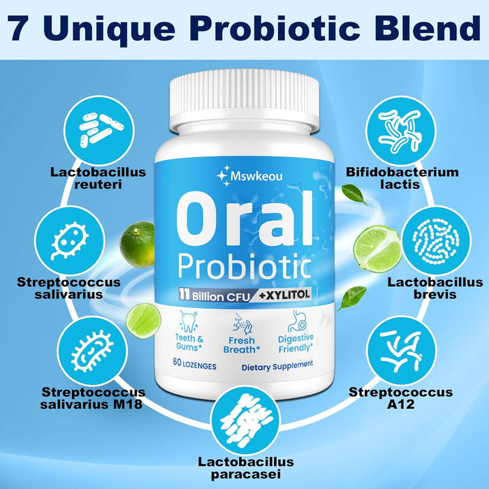 Oral Probiotics for Mouth Bad Breath for Adults 11 Billion CFU, Best Breath Oral Dental Probiotics for Teeth & Gums, Dry Mouth, Gum Restore, Fresh Breath, Chronic Halitosis & Gut Health, 60 Lozenges