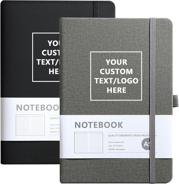 Personalized Notebook-Can Engrave Logo/Text/Image, Customizable A5 Journal Notebook -192 Lined Pages 8.3 x 5.8 Inch，black+blue+grey