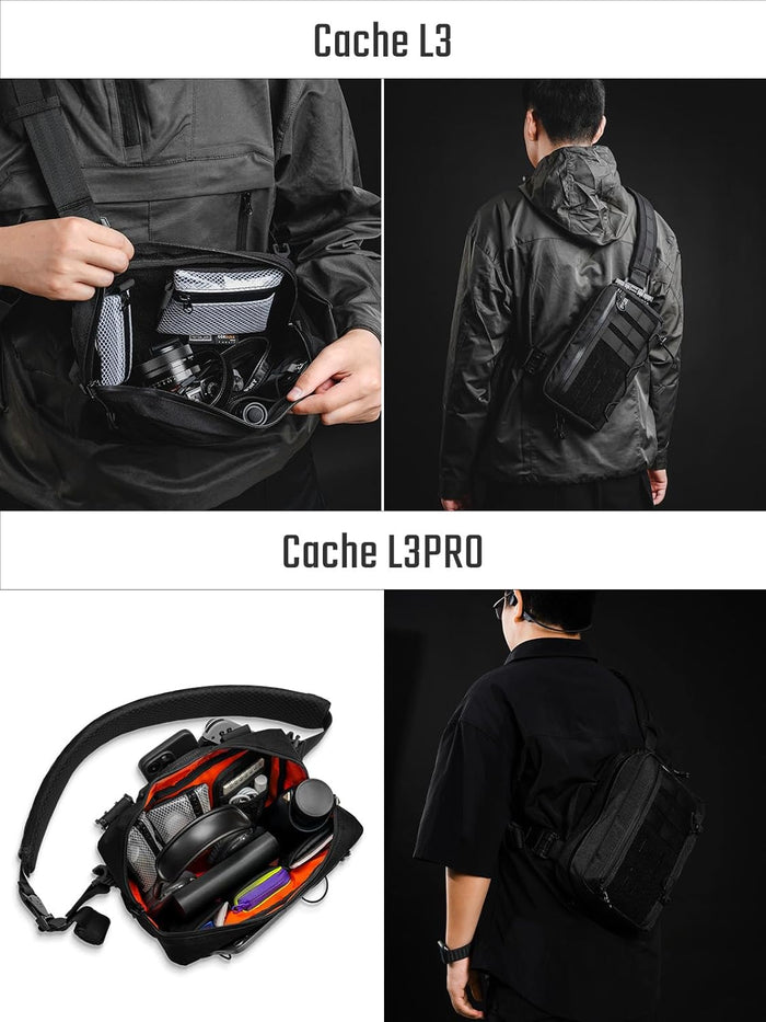 TACTICAL_GEEK L3 Pro EDC Crossbody Bag, Chest Bag with Adjustable Strap,Daily Carry Sling Pack, Large Capacity Daypack Organizer for Camera, Drones（T500 Black）