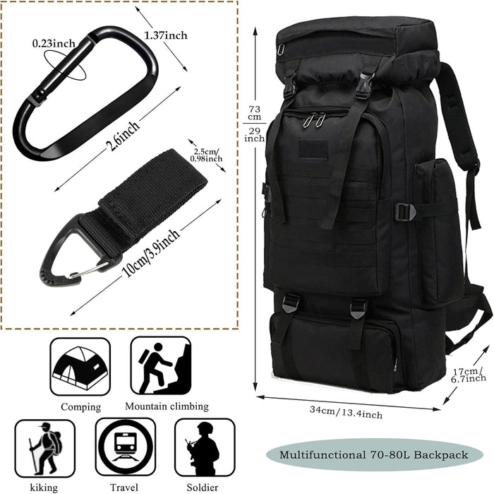 70L Hiking Backpack for Men, Waterproof Lightweight Camping Backpack, Military Rucksack with Molle, 3-Day Assault Pack for Travel, Climbing, Outdoor Sports(Black)