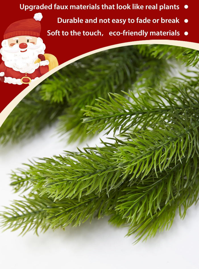 9FT Real Touch Norfolk Pine Garland Christmas with Light Winter Artificial Faux Greenery Garland Table Mantle Stairs Fireplace Wall Decor Outdoor Indoor Porch Home Decorations (Battery Not Included)