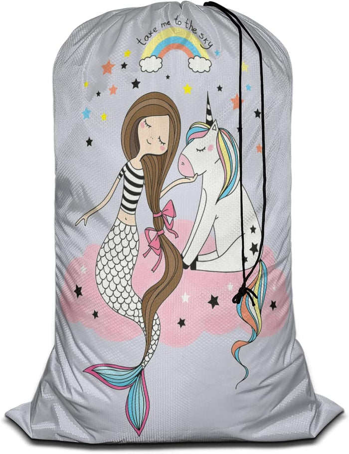 Swono Watercolor Sketch Poppy Large Laundry Bag Washable Large Dirty Clothes, Leaf Repeating Pattern Drawstring Organizer Bag, Fit Hamper Basket Camp Travel Home Dorm, Pink Black