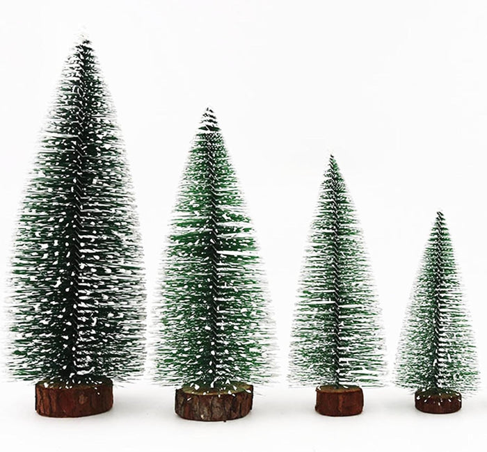 Desktop Miniature Christmas Trees Mini Pine Tree 5pcs with Snow and Wood Base for Xmas Holiday Party Home Tabletop Decor