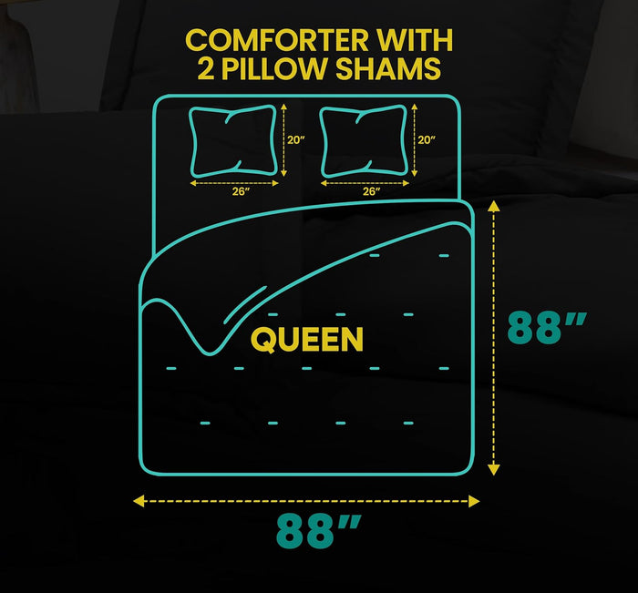 Utopia Bedding Queen Comforter Set Grey, Comforters Queen Size 3 Pieces Bedding Comforters Sets, Down Alternative Soft Bed Set, 1 Comforter (88 x 88 inches) 2 Pillow Shams (20 x 26 inches)