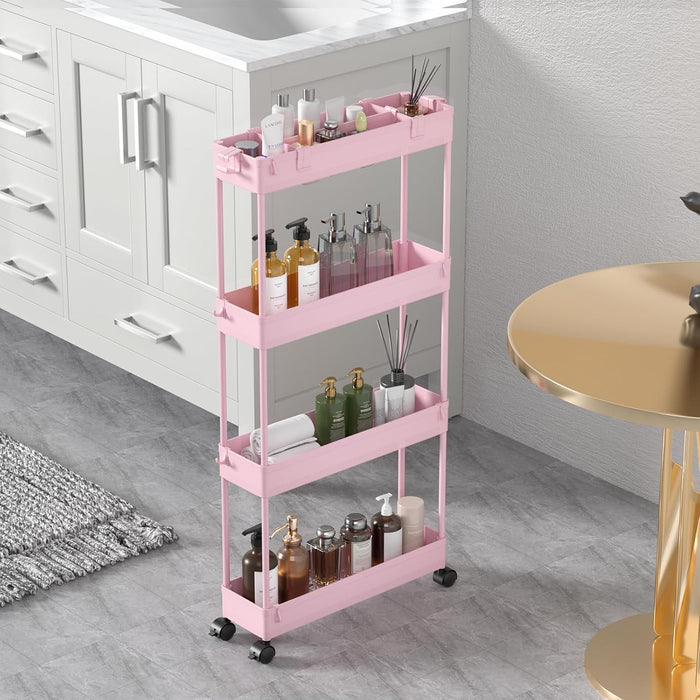 SPACELEAD Slim Storage Cart 4 Tier,Bathroom Organizer Rolling Utility,Mobile Shelving Unit Slide Out for Office, Kitchen, Laundry Room & Narrow Places，Green