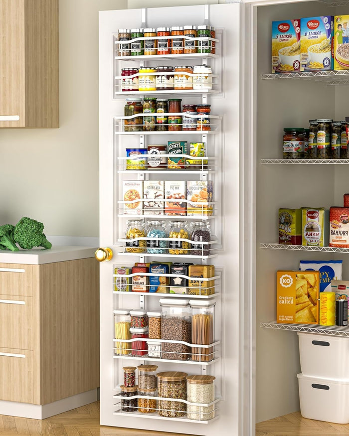 Moforoco White 9-Tier Over The Door Pantry Organizer, Pantry Organization And Storage, Metal Hanging Spice Rack Shelves Door, Home & Kitchen Essentials, Laundry Room Bathroom Organization