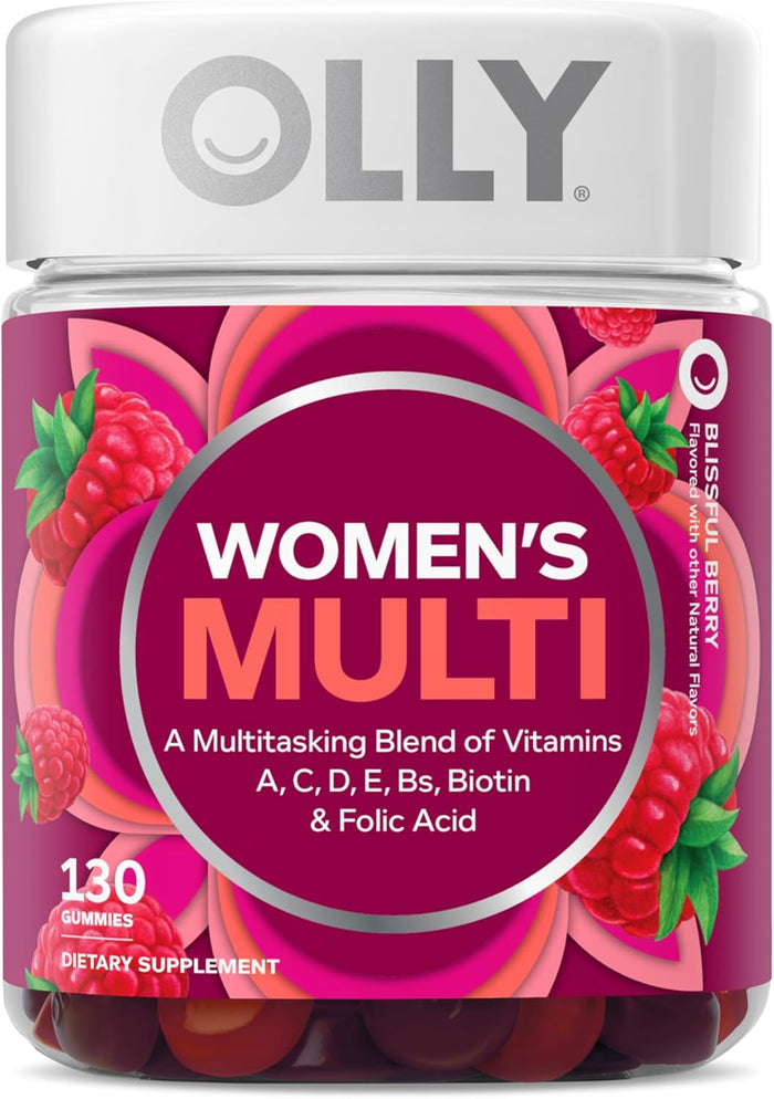 OLLY Women's Daily Multivitamin Gummy, Vitamins A, D, C, E, Biotin, Folic Acid, Adult Chewable Vitamin, Berry Flavor, 65 Day Supply - 130 Count